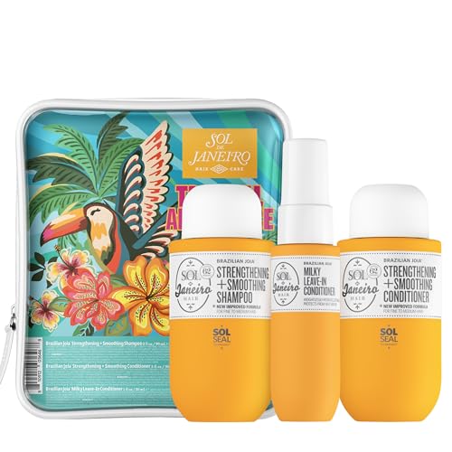 Sol de Janeiro Tropical Abundance Hair Repair Trio Travel Set | Jet Set | Sulfate Free Brazilian Joia Shampoo and Conditioner | Leave In Conditioner Spray | TSA Friendly | Amazon Exclusive