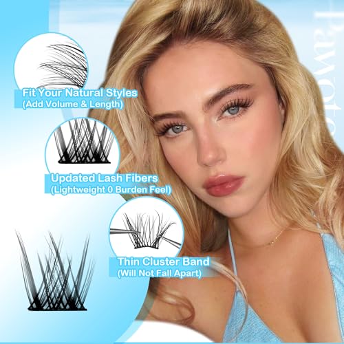 Pawotence Lash Clusters Kit Wispy Lash Extension Kit 8-16mm Natural Cluster Eyelash Extension Kit Individual Lashes 154pcs C Curled Eyelash Clusters with Lash Bond and Seal, Lash Tweezers for Self Use