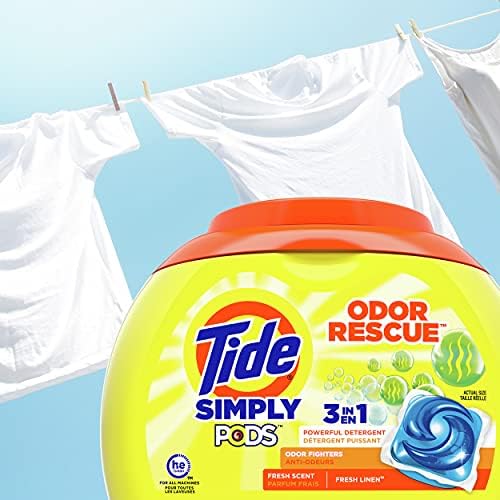 Tide Simply Pods Odor Rescue Liquid Laundry Detergent Pacs, 3 in 1 Powerful Detergent, Fresh Scent, 55 Count