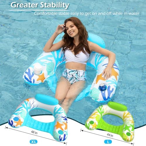 Jasonwell Inflatable Pool Float Chair - Pool Floaties Floating Pool Chair Lounge Floats for Swimming Pool Water Chair Pool Lounger with Cup Holder Pool Toy Party Floaty Adults