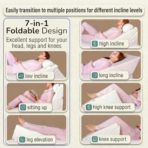 Flexicomfort Bed Wedge Pillow for Sleeping -Adjustable Post Surgery Pillow (7 in 1) -%100 Memory Foam -Head Support Cushion -Incline -Leg Elevation -Pregnancy - Snoring - Washable Cover -Large 24 Inch