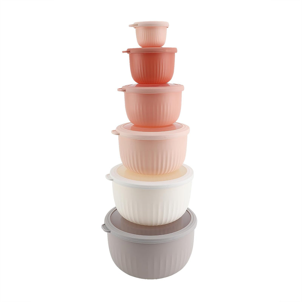 COOK WITH COLOR Prep Bowls with Lids- Wide and Deep Nesting Plastic Small Mixing Bowl Set with Lids, 12 Piece Set - Deep Bowls, Grey/Pink