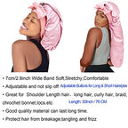 Satin Silk Bonnet Hair Cap: Long Bonnets with Elastic Tie Band Adjustable Straps Jumbo Size Sleep for Sleeping Comfortable - Stretchy Tie Band Bonnets for Women Long Braid Curly Hair No Slip-Off Pink