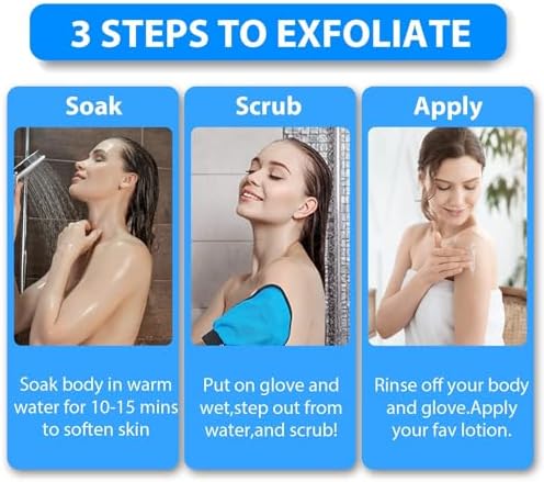 Exfoliating Gloves 2 Pcs, Exfoliating Body Scrubber for Bath Shower Exfoliation, Body Scrub Exfoliator Loofah Sponge for Dead Skin Remover, Korean Exfoliating Mitt (Blue)
