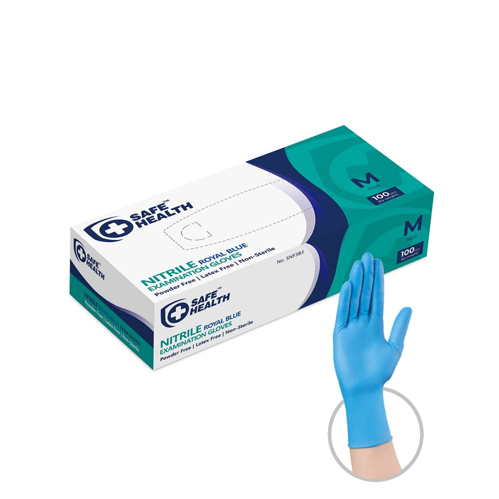 Safe Health Nitrile Exam Gloves – Small, Latex-Free, Powder-Free, Box of 100, 3.5 mil Blue Disposable Gloves, Textured Fingertips – Medical Grade, Food, Cleaning, Tattoo Use