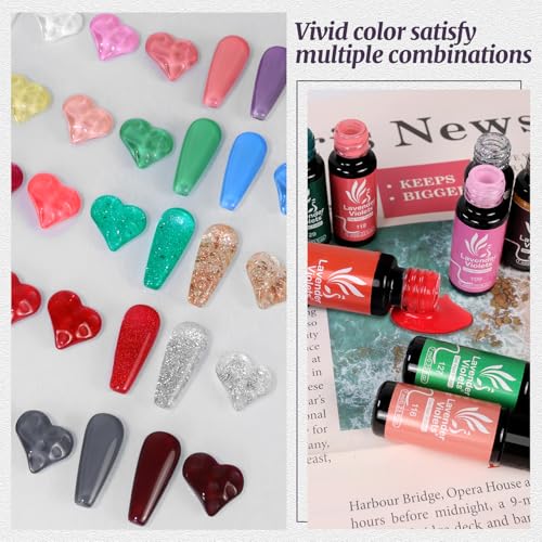 Lavender Violets Gel Nail Polish Set,UV LED Base,Glossy n Matte Top Coat,Blooming Gel Brush Pen Christmas Red Green Colors Sliver Glittery Gold White Pink Nail Art Women Beauty Gift 997