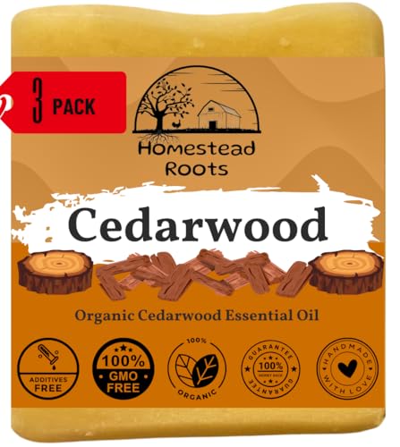 '-Cedarwood- Grass-Fed Beef Tallow and Organic Oils - Scented with Organic Essential Oils - Artisanal Bar Soap - 3 Pack - Each Bar Unique-
