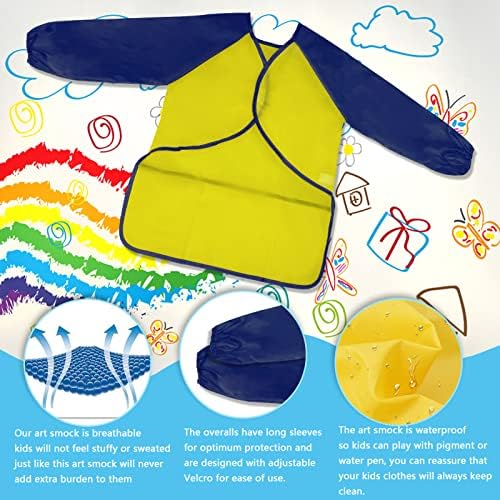 Zkptops 6 Pack Kids Art Smocks Waterproof Kid Painting Aprons Toddler Art Smock Kids Paint Smock with Long Sleeve 3 Roomy Pockets for Age 3-7 Years