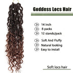 LMZIM 14 inch Goddess Locs Crochet Hair 8 Packs Boho Locs Crochet Braids,Hippie Locs Crochet Hair for Black Women Faux locs Croceht Hair Pre Looped River Locs Crochet Hair with Curly Ends 1B/30