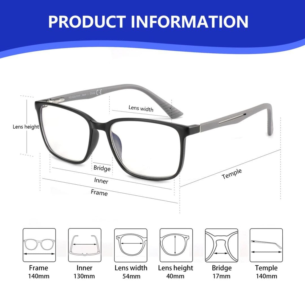 BLUEMOKY Blue Light Reading Glasses for Men，Sport Square Frame Readers, Anti Glare Computer Glasses(Black,2.00)