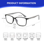 BLUEMOKY Blue Light Reading Glasses for Men，Sport Square Frame Readers, Anti Glare Computer Glasses(Black,2.00)
