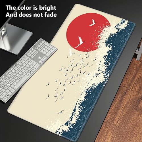 Playmats for Magic: The Gathering MTG Card Game Mat Plus 50 Pcs Card Sleeves, 24 x 14 inch TCG Mat with Stitched Edge for Commander Deck Duskmourn Board Game, Janpanese Sun Sea