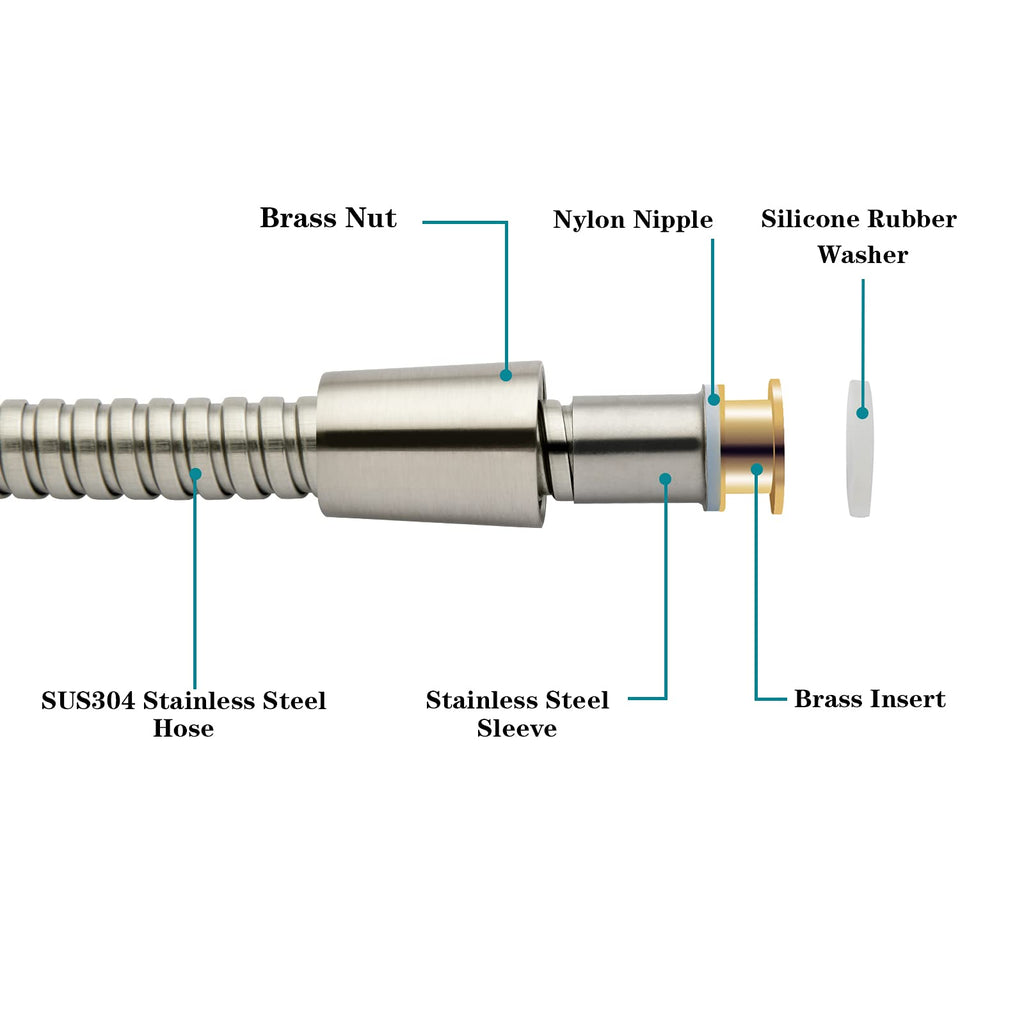 BRIGHT SHOWERS Shower Hose For Hand Held Shower Heads, 79 Inches Cord Extra Long Stainless Steel Hand Shower Hose, Ultra-Flexible Replacement Part with Brass Insert, Brushed Nickel