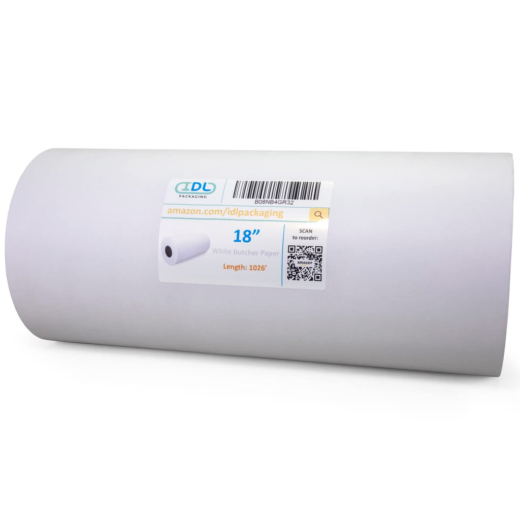 IDL Packaging White Butcher Paper 18" x 12000" (1000 feet) - USA-Made Natural Butcher Paper Roll for Meat and Fish - Uncoated, Unwaxed & Food-Grade Material for Smoker, Grilling & BBQ