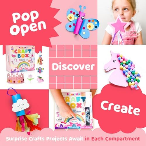 Unicorn Craft Box - 10 Fun Arts and Crafts for Kids Ages 4-8, No Mess, Educational, Mermaid Art Projects, Toddler Crafts & Activities Kit with Supplies, Gift for Girls 3 4 5 6 7 8 Years Old