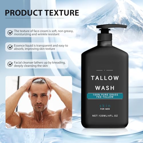 Wrinkle Defense Tallow Balm, Skin Care for Men, Mens Face Care Set (Tallow Cream + Tallow Night Serum + Tallow Face Wash), Moisturizer & Anti Wrinkles for Men Day & Night(1 SET)