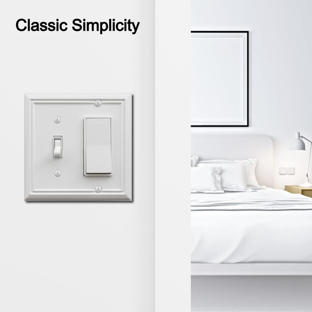 OKAWYC Toggle/Decorator Light Switch Cover Adler Metal Wall Plate, 2-Pack White 2 Gang, for Receptacle Dimmer Switch GFCI Outlet, Switch Cover Decorative Wallplate, Durable