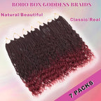 Boho Box Braids Crochet Hair for Women 18 Inch 7 Packs Red Burgundy Goddess Box Braids with Curly Ends Short Crochet Braids Pre Looped Bohemian Braiding Hair Extensions, 1B/Bug
