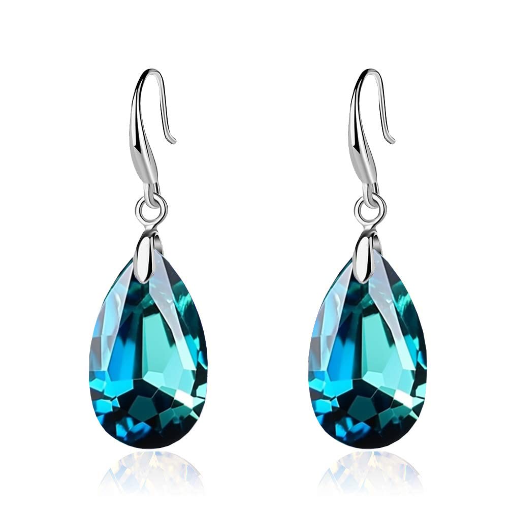 EVEVIC Austrian Crystal Teardrop Drop Earrings for Women, French Hook