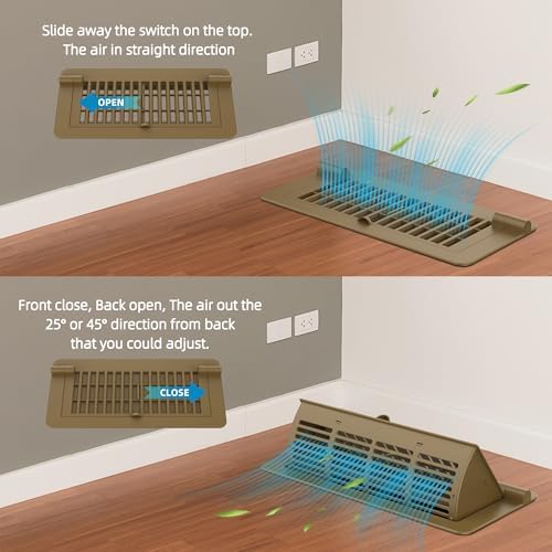 Floor Vent Cover 2 Pack, Heat Air Vent Deflectors for Home Floor 4 '' x 10 '', Adjustable Pop Up Floor Vent Register Use for Home, Office, Brown