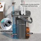 HoMettler Mop and Bucket Set, 3-Tank Flat Mop and Bucket System for Separate Dirty & Clean Water, 65" Mops for Floor Cleaning with 6 Washable Pads, Safe for Hardwood, Vinyl, Tile, Baseboards, Walls