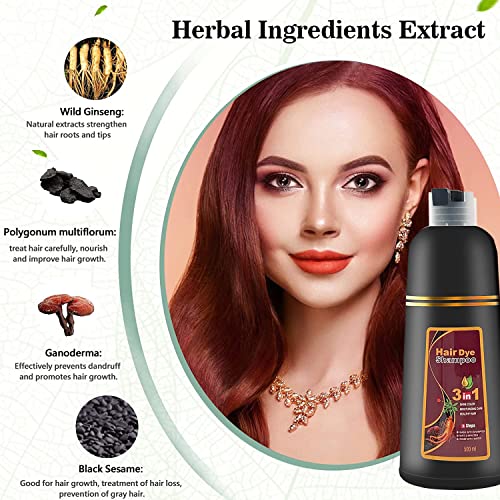 Instant Wine Red Hair Coloring for Women and Men - 3 in 1 Herbal Hair Dye Shampoo with 100% Gray Coverage in Minutes, 500ml, 16.9 Fl Oz