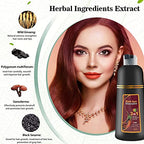 Instant Wine Red Hair Coloring for Women and Men - 3 in 1 Herbal Hair Dye Shampoo with 100% Gray Coverage in Minutes, 500ml, 16.9 Fl Oz