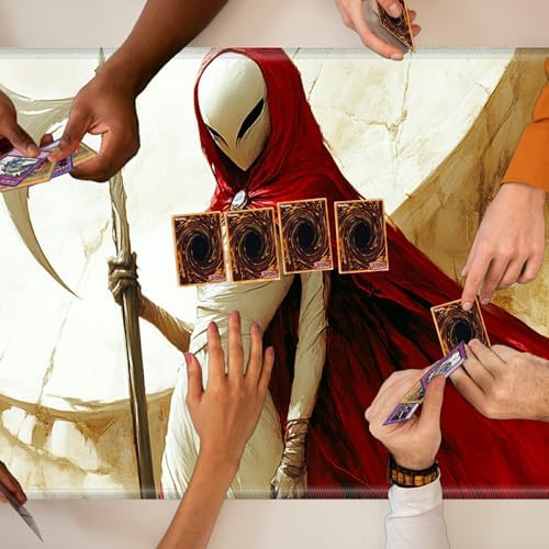 Playmats for Magic: The Gathering MTG Card Game Mat Plus 50 Pcs Card Sleeves, 24 x 14 inch TCG Mat with Stitched Edge for Commander Deck Duskmourn Board Game, Female Demo Holds Scythe