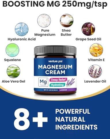 Venture Pal Magnesium Lotion, Topical Magnesium Cream for Sleep, Leg Cramps & Pain, Muscle Relaxation, Calm, Moisturizing Supplement with Coconut Oil, Shea Butter & Hyaluronic Acid, Safe for Kids