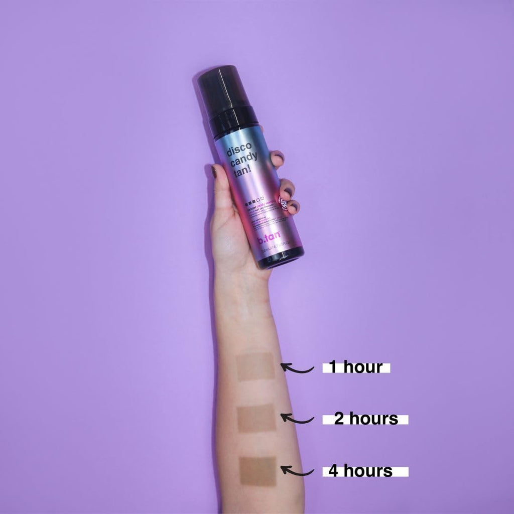 b.tan Large Candy Scented Self Tanner Mousse | Party Size Disco Candy Tan - Best, 1 Hour Express Dark Sunless Tanning Foam, Sweat-Proof & Transfer Resistant Fake Tan, Cruelty Free, 10.1 Fl Oz