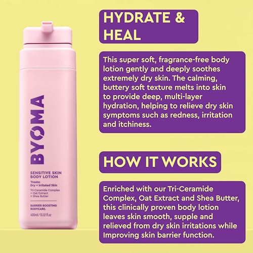 BYOMA Sensitive Body Lotion - For Dry, Irritated Skin - Fragrance-Free Moisturizer with Colloidal Oat & Shea Butter - Soothes & Relieves Itching - Skin Barrier Support - 16.9 fl oz