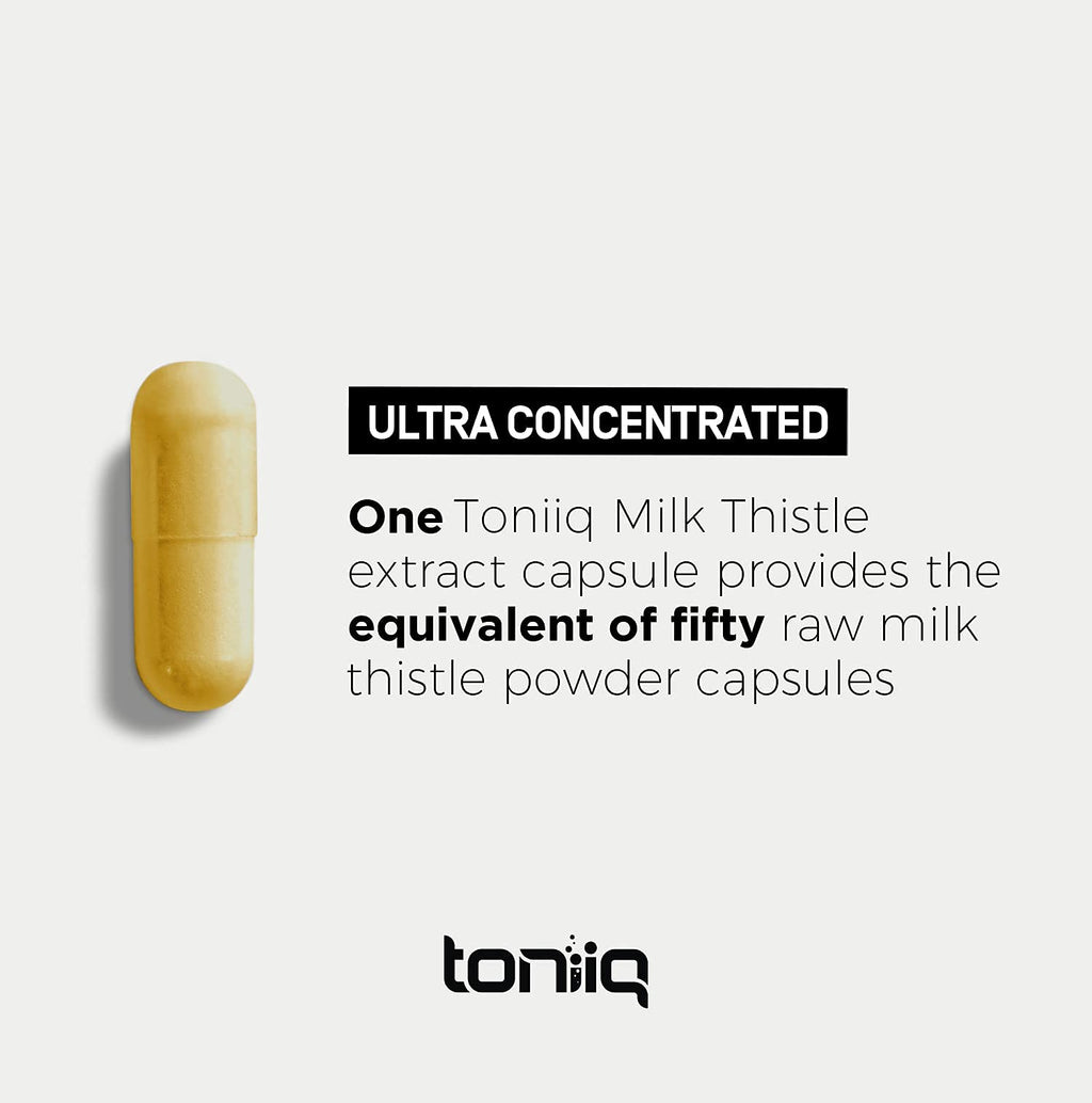 Toniiq Milk Thistle - Ultra High Potency 50:1 Extract with 80% Silymarin - Highly Concentrated - Third-Party Lab Tested - 90 Capsules
