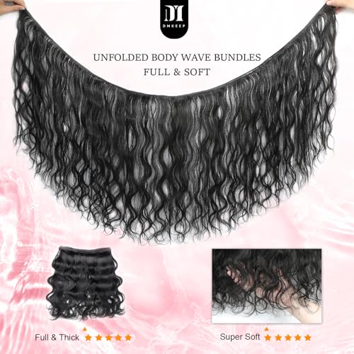 DMKEEP 12A Body Wave Bundles Human Hair 20 22 24 Inch Human Hair Bundles 100% Unprocessed Brazilian Raw Virgin Hair 3 Bundles Body Wave Weave Bundles Human Hair Natural Color