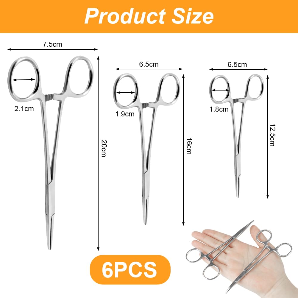 Ainiv 6 PCS Hemostat Curved and Straight Fishing Forceps, 5"+6.3"+7.87"
