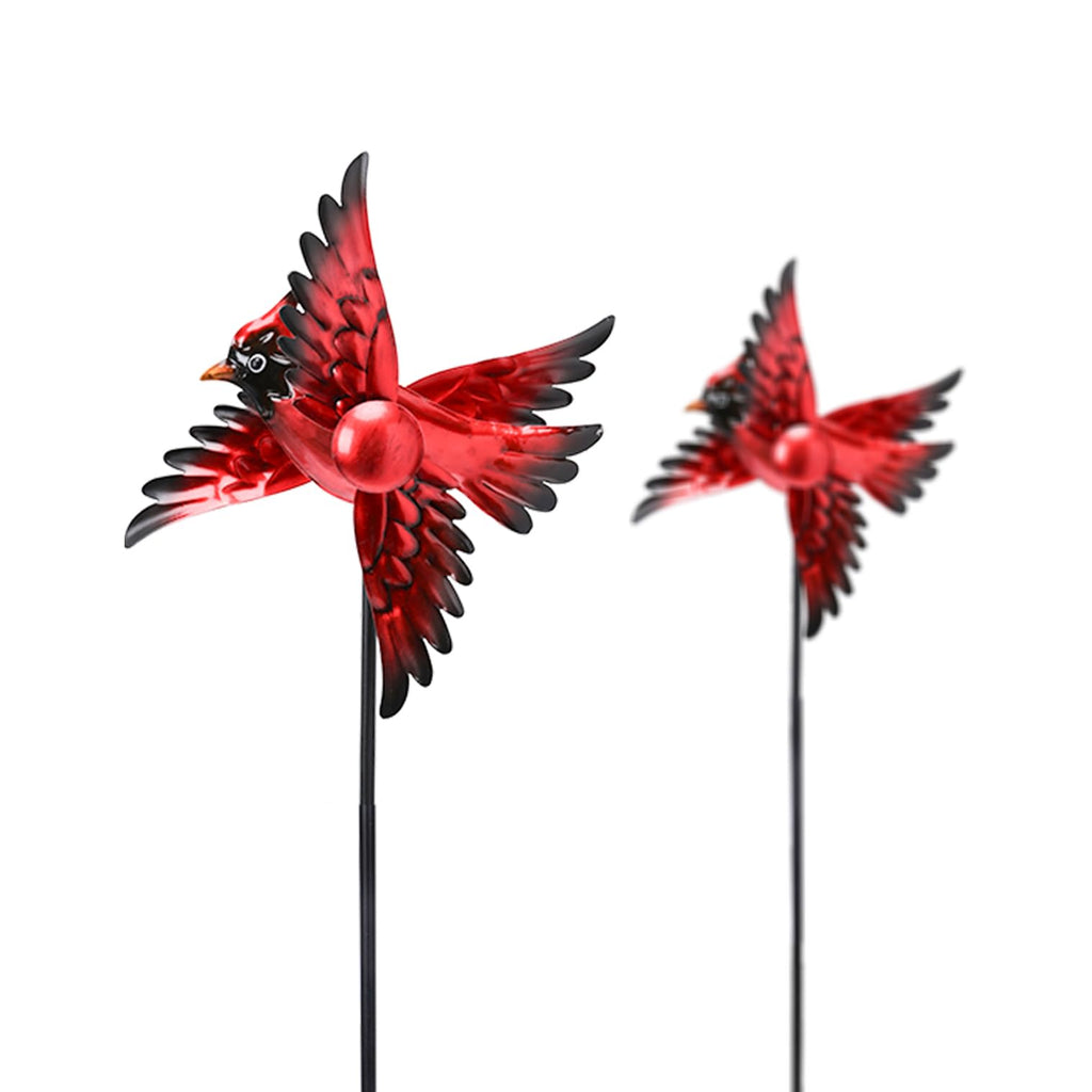 MUMTOP Cardinal Wind Spinner Outdoor, 2 Pack Metal Red Bird Garden Windmill