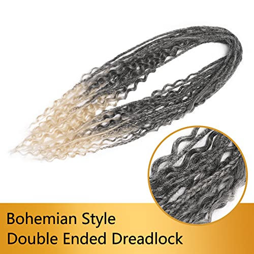 Boho Dread Synthetic Double Ended Dreadlock Extensions with Boho Box Braids 24inches 10 Strands Thin Soft Black to Blonde DE Dreadlock Extensions (Boho 10 Strands, T1B/613)