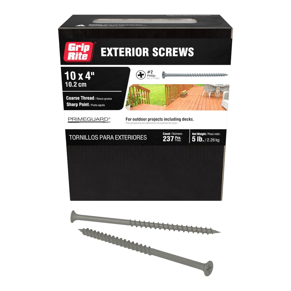 Grip-Rite PTN4S5 PG10 Polymer Coated #10 x 4 Coarse Thread Deck Screw, Gray, 5lb Box