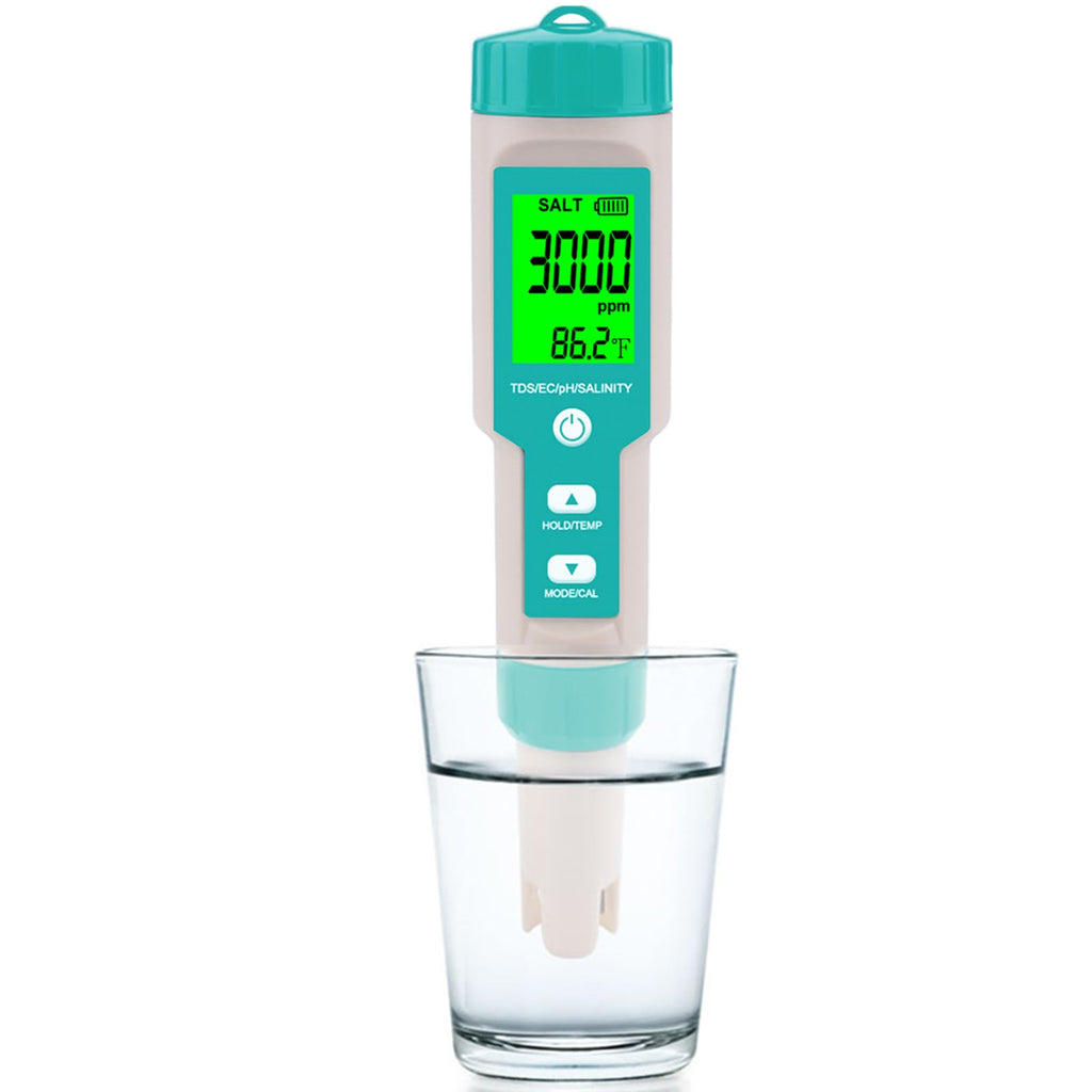 Pool Salt Tester - Multifunctional 5 in 1 Salinity, PH, TDS, EC, and Temperature Meter, Pool Salinity Testing Kit, Digital Salinity Tester for Swimming Pool,Saltwater, Sea Water, Aquarium