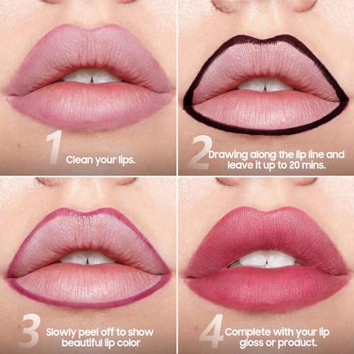 Lip Stain Peel Off Lip Liner, Long Lasting & Waterproof Peel Off Lip Stain Non-Stick Cup, Comfortable Vivid Color and Create Charming Lip Makeup with All-Day (#02 Cocoa)
