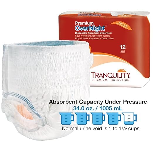 Tranquility Premium OverNight Disposable Absorbent Underwear (48 Count) - 2XL, 62-80 in. Waist - Maximum Absorbency, All-Night Sleep, Breathable Comfort, 48 Adult Diapers