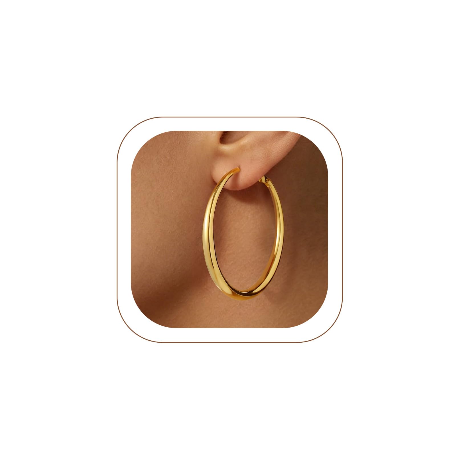 KeyStyle Large Gold Hoop Earrings for Women,5 mm Thick Big Hoop Earrings