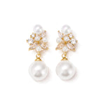 LEMOXIVI Gold Plated Pearl Drop Dangle Earrings for Women, Pearl Wedding Earrings for Brides Dangling, CZ Bridal Earrings for Wedding Bridesmaids, Prom Jewelry Gifts, Style3-Gold