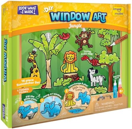 Imagimake Window Art Jungle Suncatcher Kit | Kids Crafts Supplies | Girls Toys Age 6-8 | Arts and Crafts for Kids Ages 8-12 | Creative Fun Craft Kit | Gifts for 5 Year Old Boys & Girls