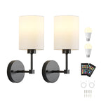 Battery Operated Wall Sconce Set of Two,Wireless Rechargeable Wall Light With Remote Control, Dimmable, 1800K/3000K/4000K/6000K/RGB, Timer, for Living Room, Bedroom, Fireplace, TV, 13.5 Inch, Black