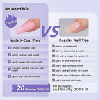 BTArtbox XCOATTIPS Soft Gel Nail Tips - Long Square Press On Nails Pink Colored Natural with Tip Primer Cover, One-Step Full Cover Fake Nails Gel Nails for Nail Extensions Art