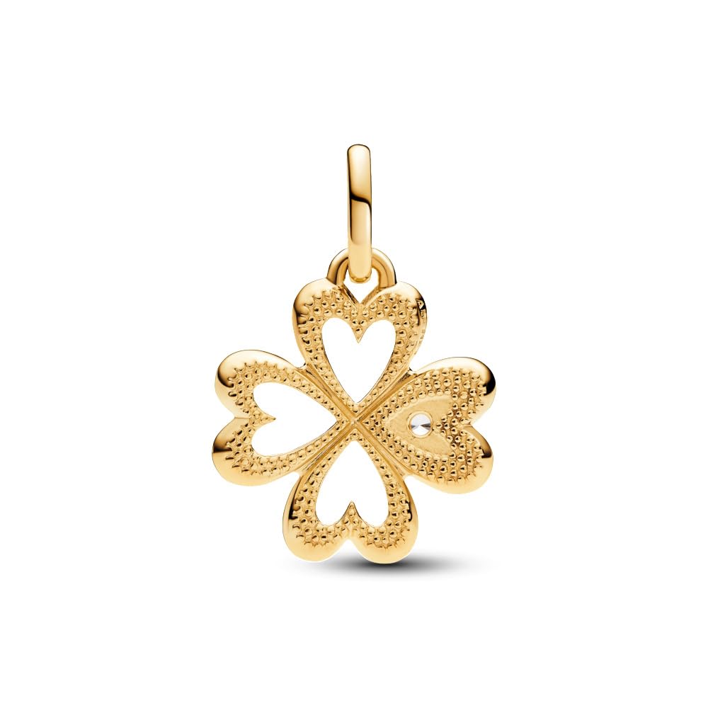 PANDORA Heart Four-Leaf Clover Medallion Charm - Bracelet Charm ME Bracelets - 14k Gold with Clear Cubic Zirconia - Gift for Her - Jewelry for Women with Gift Box