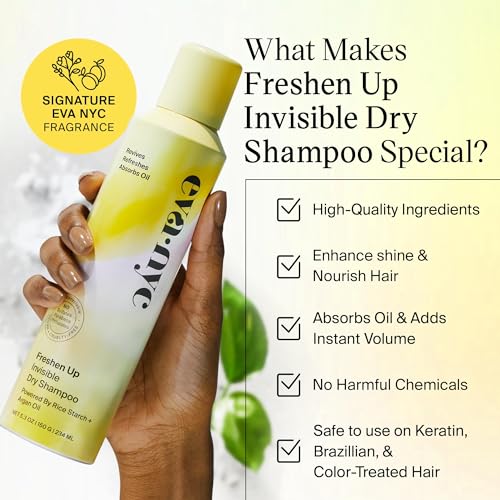 Eva NYC Freshen Up Invisible Dry Shampoo, Cleansing Dry Shampoo for Women of All Hair Types, Non Toxic Shampoo with Argan Oil & Rice Starch, GMO-Free Hair Dry Shampoo, Leaves No White Residue, 5.3 oz
