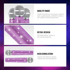 Sanwuta Fake Microphone Prop Sparkly Bling Rhinestones Plastic Play Microphone Pretend Glitter Bedazzled Mic for Cosplay Party Costume(Purple)