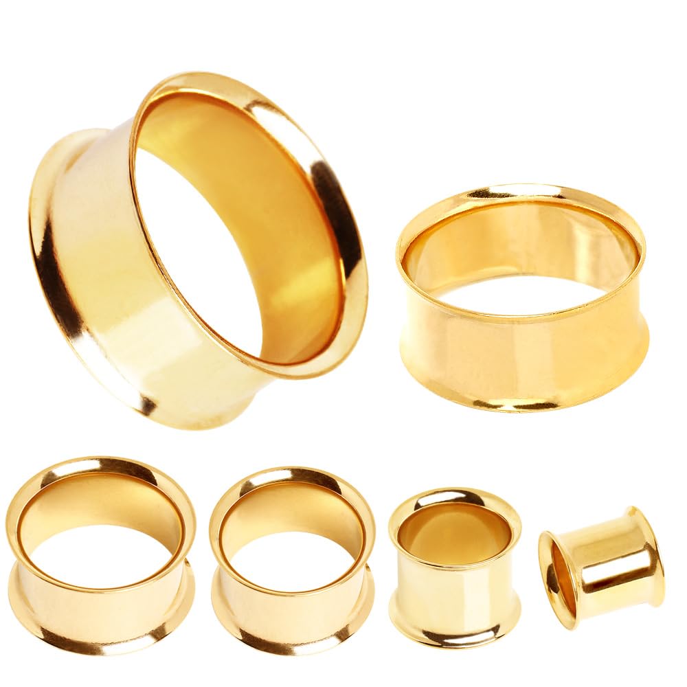 Pierced Owl Gold Plated Stainless Steel Double Flared Tunnel Plug Earrings, Sold as a Pair (12mm (1/2"))