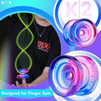 MAGICYOYO Gift Pack of 2 Yoyos K2, Responsive Yoyo for Kids Beginners, Dual Purpose Plastic Yoyo with Extra Unresponsive Yo Yo Bearing+ Removal Tool + 12 Yoyo Strings+ Yo-yo Case(Crystal Gradient)